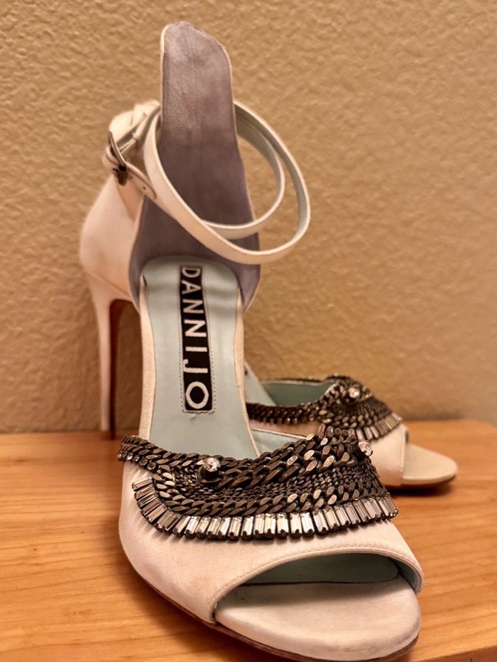 DANNIJO Rina Crystal Trimmed Open-Toe Ankle-Strap Heels